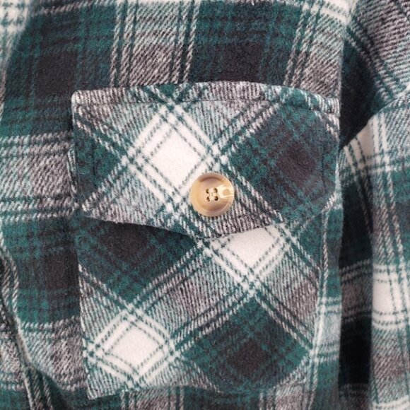 Womens XS Plaid Flannel Shirt Green Black Button Up Grunge Long Sleeve Soft - Picture 8 of 13